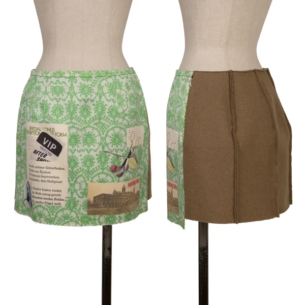 UNDERCOVER Switching Materials Damask Pattern Mini Skirt Green,Khaki 1 K-168577_001