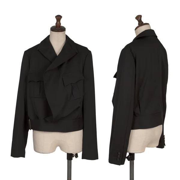 COMME des GARCONS Wool Gaba Hem Belted Jacket Black M K-168593_001