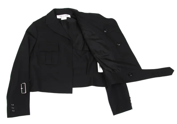 COMME des GARCONS Wool Gaba Hem Belted Jacket K-168593_013