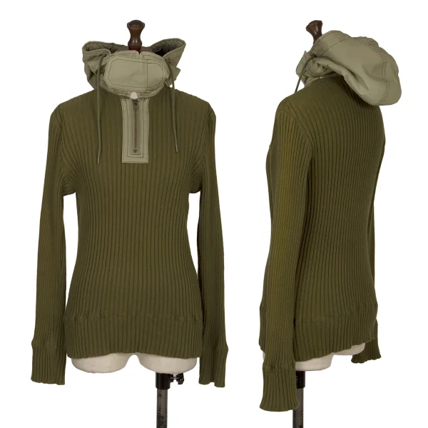JUNYA WATANABE COMME des GARCONS Different Material Hooded Rib Knit Sweater Khaki S K-168600_001