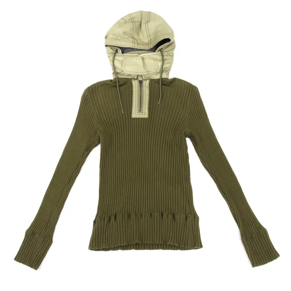 JUNYA WATANABE COMME des GARCONS Different Material Hooded Rib Knit Sweater K-168600_002