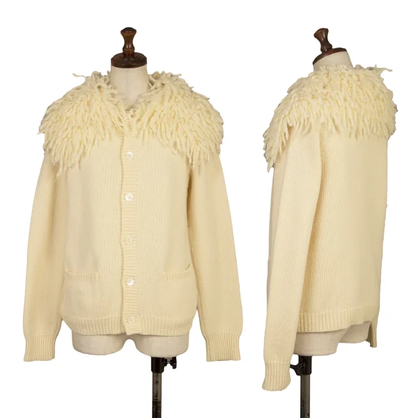 tricot COMME des GARCONS Fringe Neck Wool Knit Cardigan Ivory S-M K-168601_001