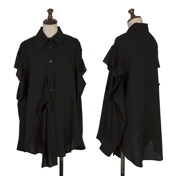 ヨウジヤマモト ファムYohji Yamamoto FEMME テンセルカッティングスリーブブラウス 黒1
