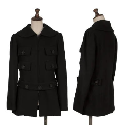 Yohji Yamamoto FEMME Wool Nylon Flap Pocket Round Collar Jacket