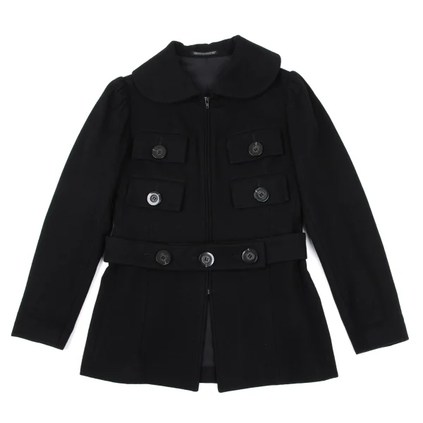 Yohji Yamamoto FEMME Wool Nylon Flap Pocket Round Collar Jacket K-168607_002