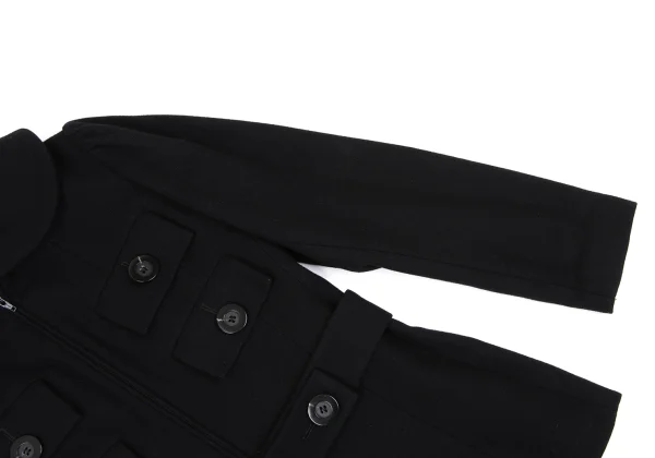 Yohji Yamamoto FEMME Wool Nylon Flap Pocket Round Collar Jacket K-168607_007