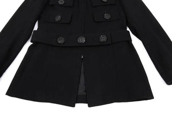 Yohji Yamamoto FEMME Wool Nylon Flap Pocket Round Collar Jacket K-168607_011