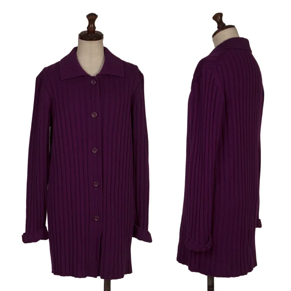 K OF KRIZIA Wool Rib Knit Cardigan Purple 40 K-168609_001