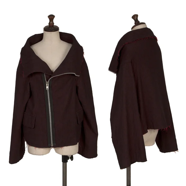 トリココムデギャルソンtricot COMME des GARCONS ウール縮絨ドットライニング裁ち切りジャケット ボルドーM