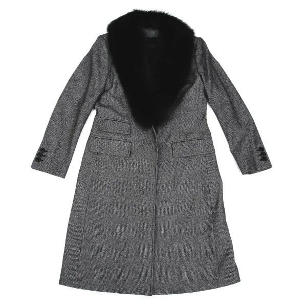 yoshie inaba Birdseye Weave Fur Collar Cashmere Coat K-168626_002