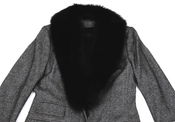 yoshie inaba Birdseye Weave Fur Collar Cashmere Coat K-168626_003