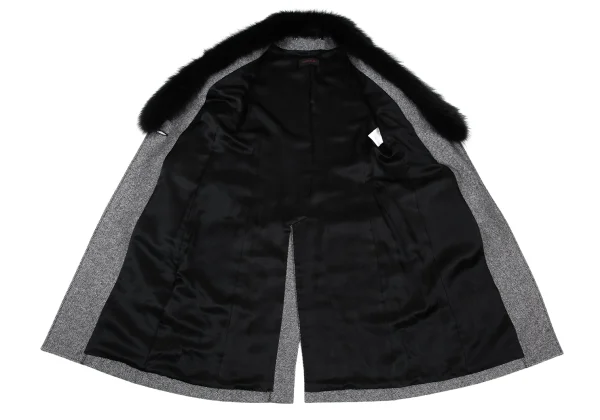 yoshie inaba Birdseye Weave Fur Collar Cashmere Coat K-168626_010