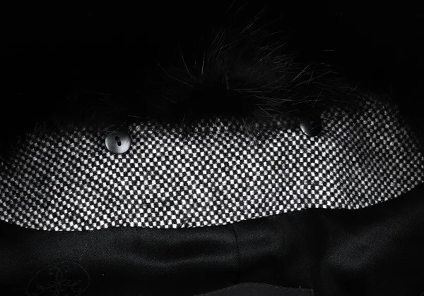 yoshie inaba Birdseye Weave Fur Collar Cashmere Coat K-168626_011
