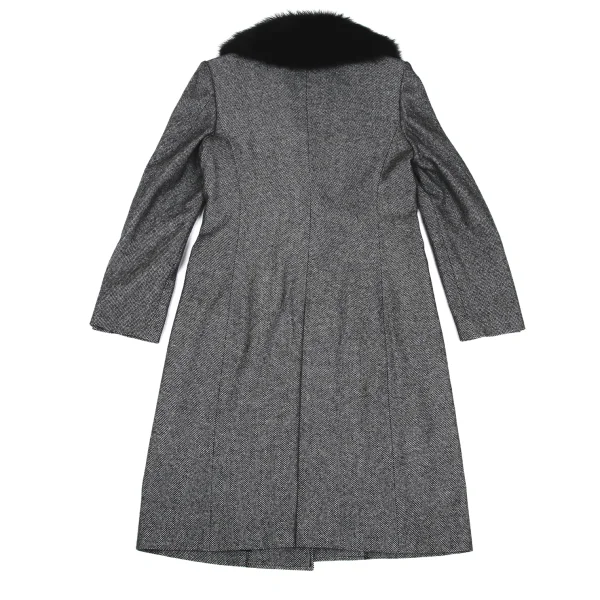 yoshie inaba Birdseye Weave Fur Collar Cashmere Coat K-168626_013