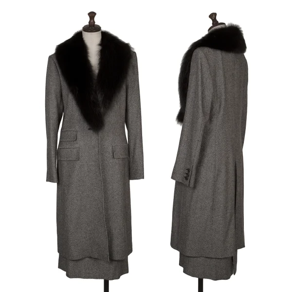 yoshie inaba Birdseye Weave Cashmere Coat & Skirt Black,Grey 9 K-168628_001