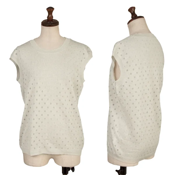 L'EQUIPE YOSHIE INABA Sheer Polka Dot Sleeveless Knit Top White 38 K-168629_001