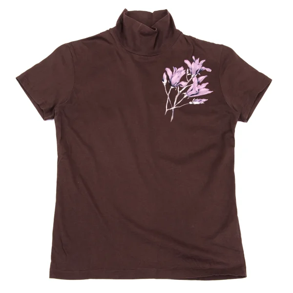 Y's Floral Printed High-neck T-shirt Bordeaux XS-S K-168630_001