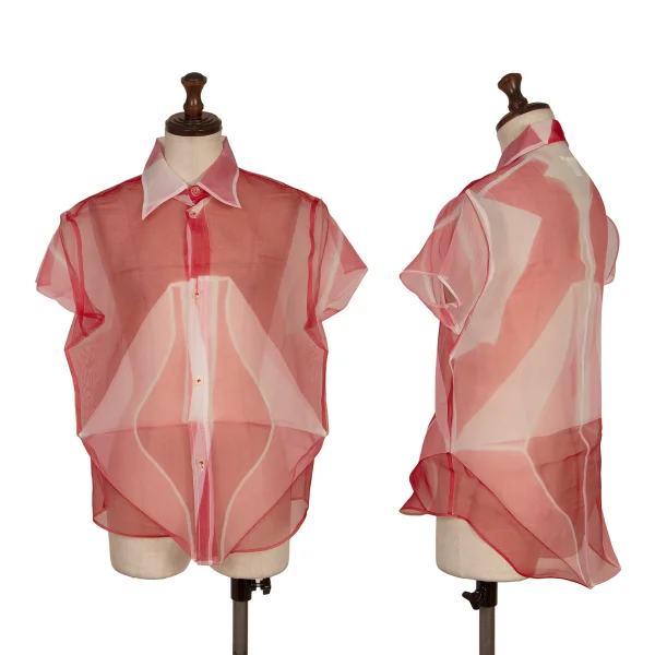 Y's Fold Printed See-through Shirt Red 3 K-168631_001