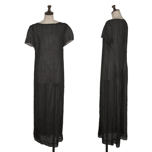 ワイズY's ポリシワ加工シースルーワンピース 黒3