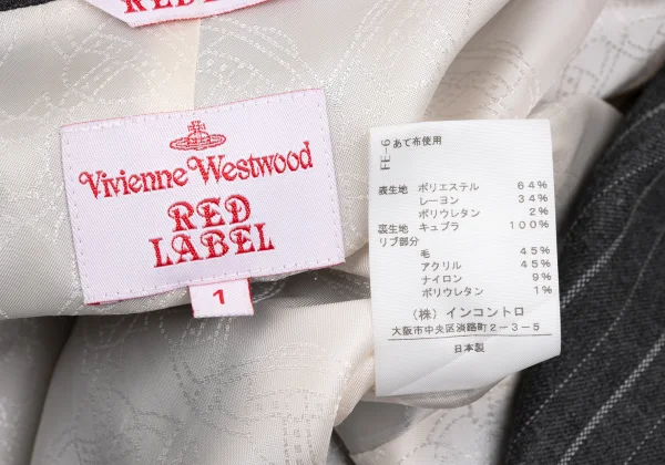 ヴィヴィアンウエストウッド レッドレーベルVivienne Westwood Red Label ピンストライプリブドッキングジャケット グレー1 K-168639_016