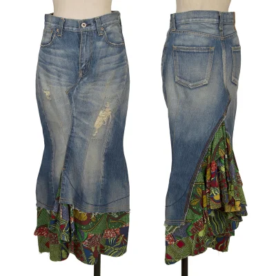 JUNYA WATANABE COMME des GARCONS Hem Animal Print Denim Mermaid Skirt