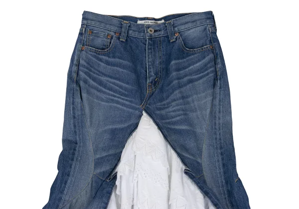 JUNYA WATANABE COMME des GARCONS Embroidered Lace Tiered Denim Skirt K-168648_003