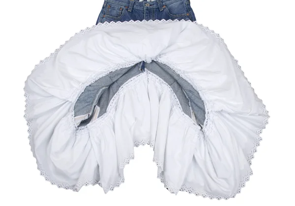 JUNYA WATANABE COMME des GARCONS Embroidered Lace Tiered Denim Skirt K-168648_010