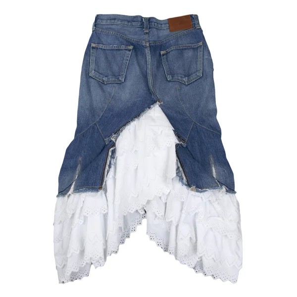JUNYA WATANABE COMME des GARCONS Embroidered Lace Tiered Denim Skirt K-168648_011