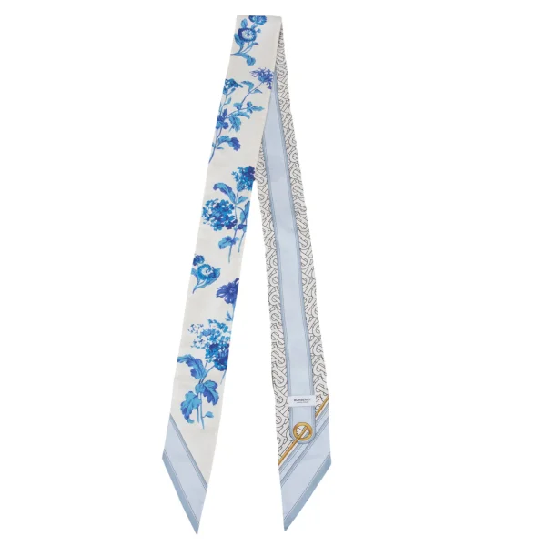 BURBERRY LONDON Floral Printed Silk Ribbon Scarf White  K-168663_001