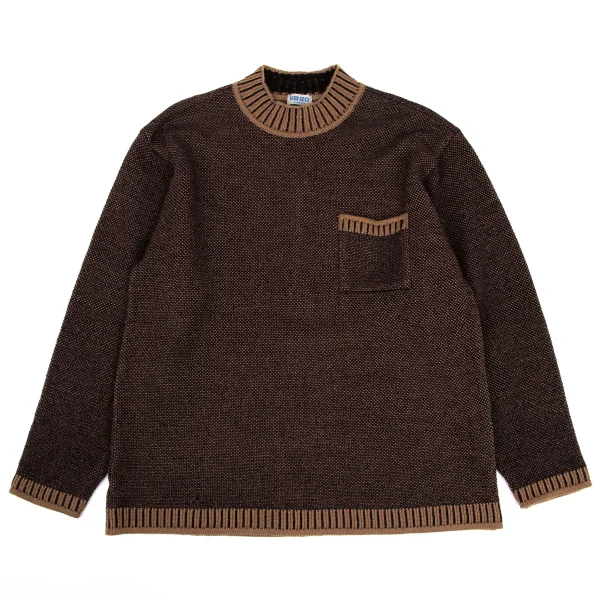 KENZO HOMME Wool Blend Patch Pocket Mock-neck Knit Brown S-M K-168684_001
