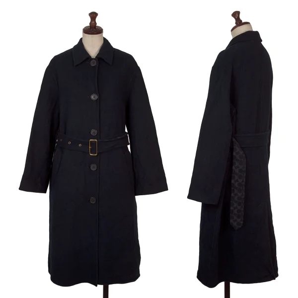 COACH Wool Blend Lining Signature Belted Coat Navy XS K-168687_001