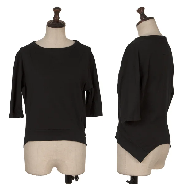 Y's Cotton Asymmetry Hem T-shirt Black 2 K-168688_001