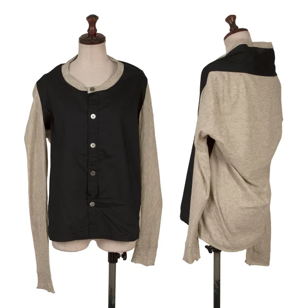 Y's Yak Blended Cotton Switching Cardigan Black,Beige 2 K-168689_001