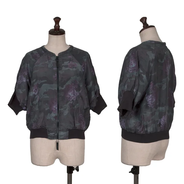 COMING SOON Silk Floral Print Short Sleeve Blouson Purple,Charcoal 40 K-168699_001