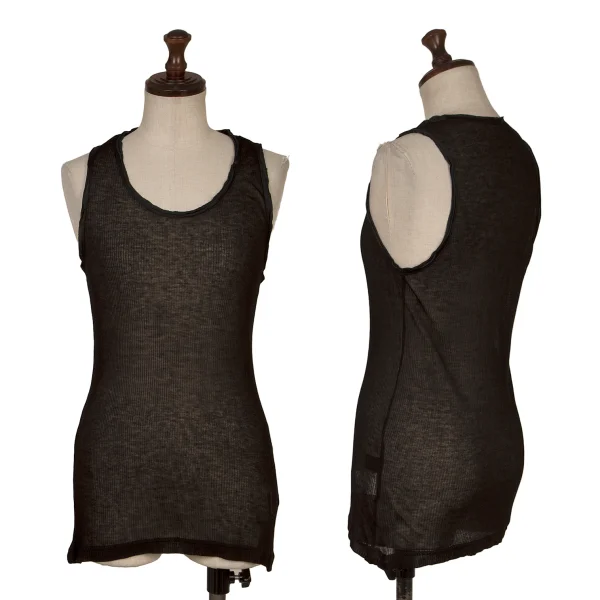 Y's Cashmere Blend Piping Design Ribbed Tank Top Black 2 K-168722_001