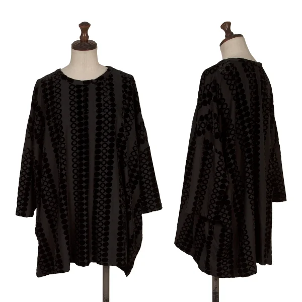 Y's Dot Flock Print Stretch Wide Silhouette T Shirt Black 2 K-168732_001