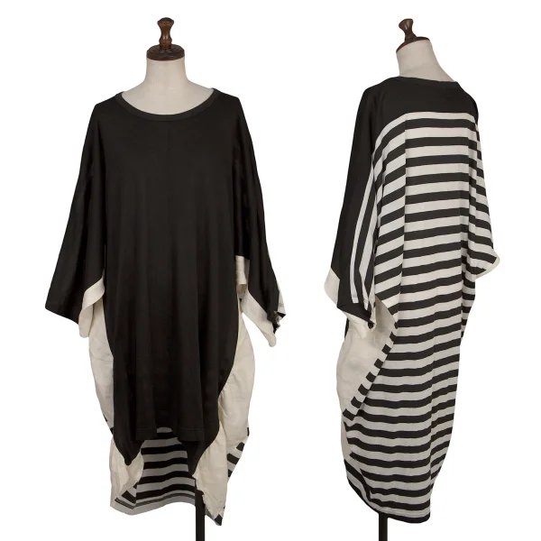 ワイズY's バックボーダー切替デザインワンピース 黒白生成り2