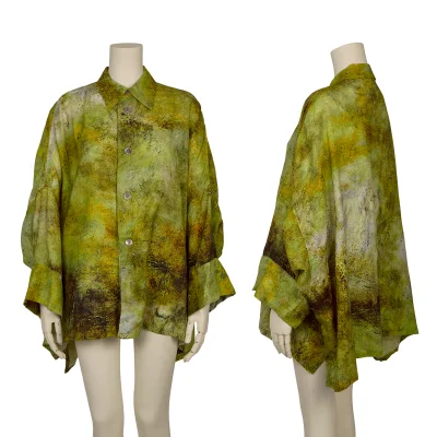 Y's Wool Transfer Graphic Print Wide Silhouette Short Sleeve Shirt