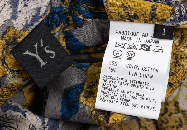 Y's Cotton Linen Floral Print Band-collar Short Sleeve Shirt K-168737_015