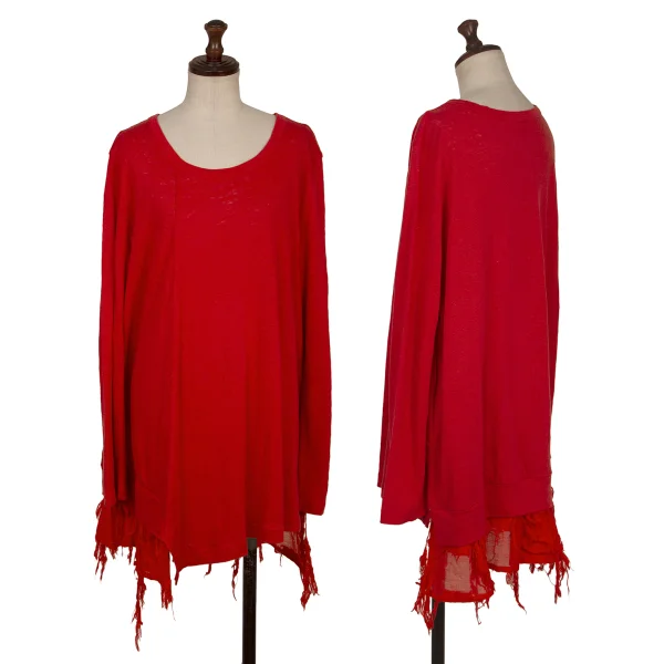 Y's Cotton Blend Floral Jacquard Switching Design Top Red 2 K-168739_001