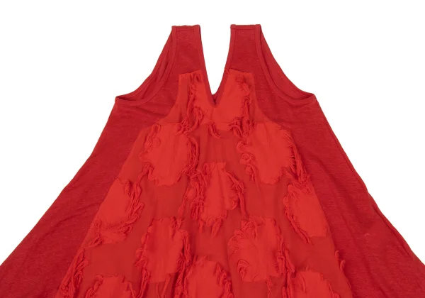 Y's Cotton Blend Floral Jacquard Switching V-neck Long Tank Top K-168740_003