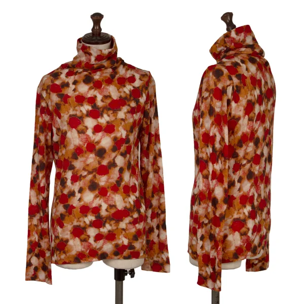 Y's Wool Graphic Print Turtleneck Top Red,Brown,White 2 K-168741_001