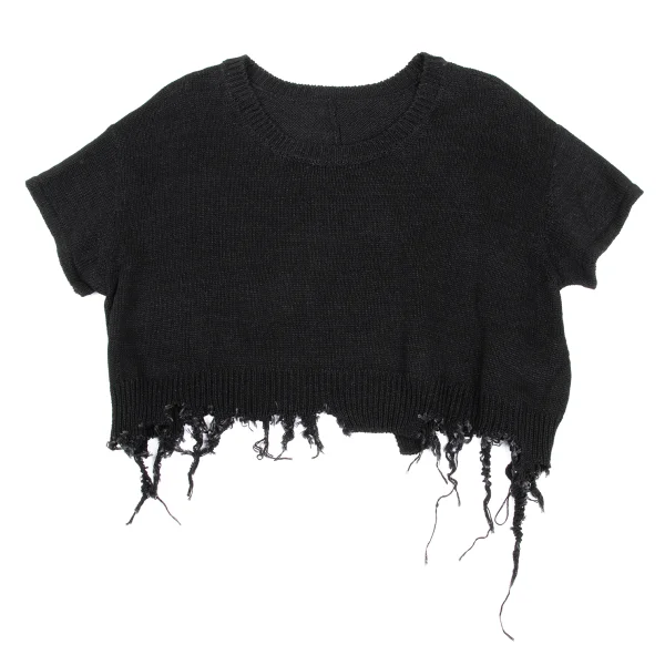 Y's Distressed Design Short Sleeve Knit Sweater K-168748_002