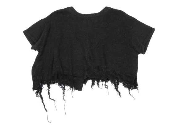 Y's Distressed Design Short Sleeve Knit Sweater K-168748_009