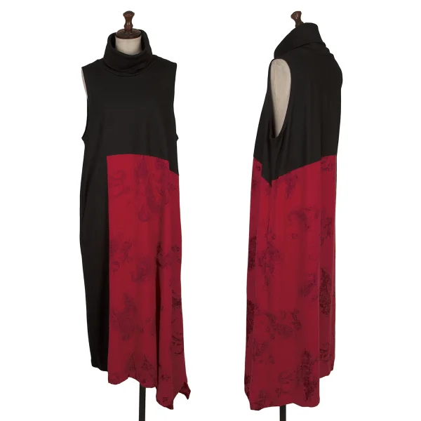 Y's Wool Switching Roll-neck Knit Dress Black,Red 2 K-168750_001