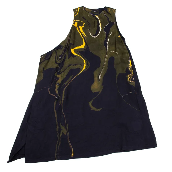 Y's Marble Printed Side Button Design Sleeveless Dress K-168751_002