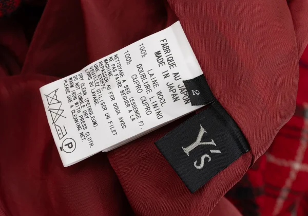 Y's Wool Check Asymmetry Wide  Dropped Crotch Pants K-168759_014