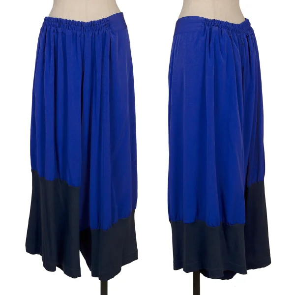 Y's Crepe de Chine Rib Switching Wide  Dropped Crotch Pants Blue 2 K-168761_001