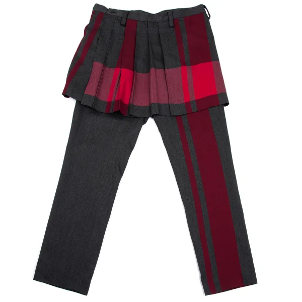 Y's red Label Line Wool Line Jacquard Skirt Pants Grey,Red 4 K-168763_001