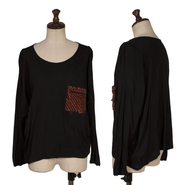 ワイズ ピンクY's PINK レーヨンウールグリッターツイードポケットデザインカットソー 黒2